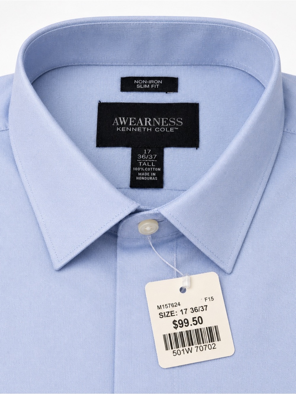 Kenneth Cole Light Blue Slim Fit Dress Shirt - 36/37 TALL, 17 neck